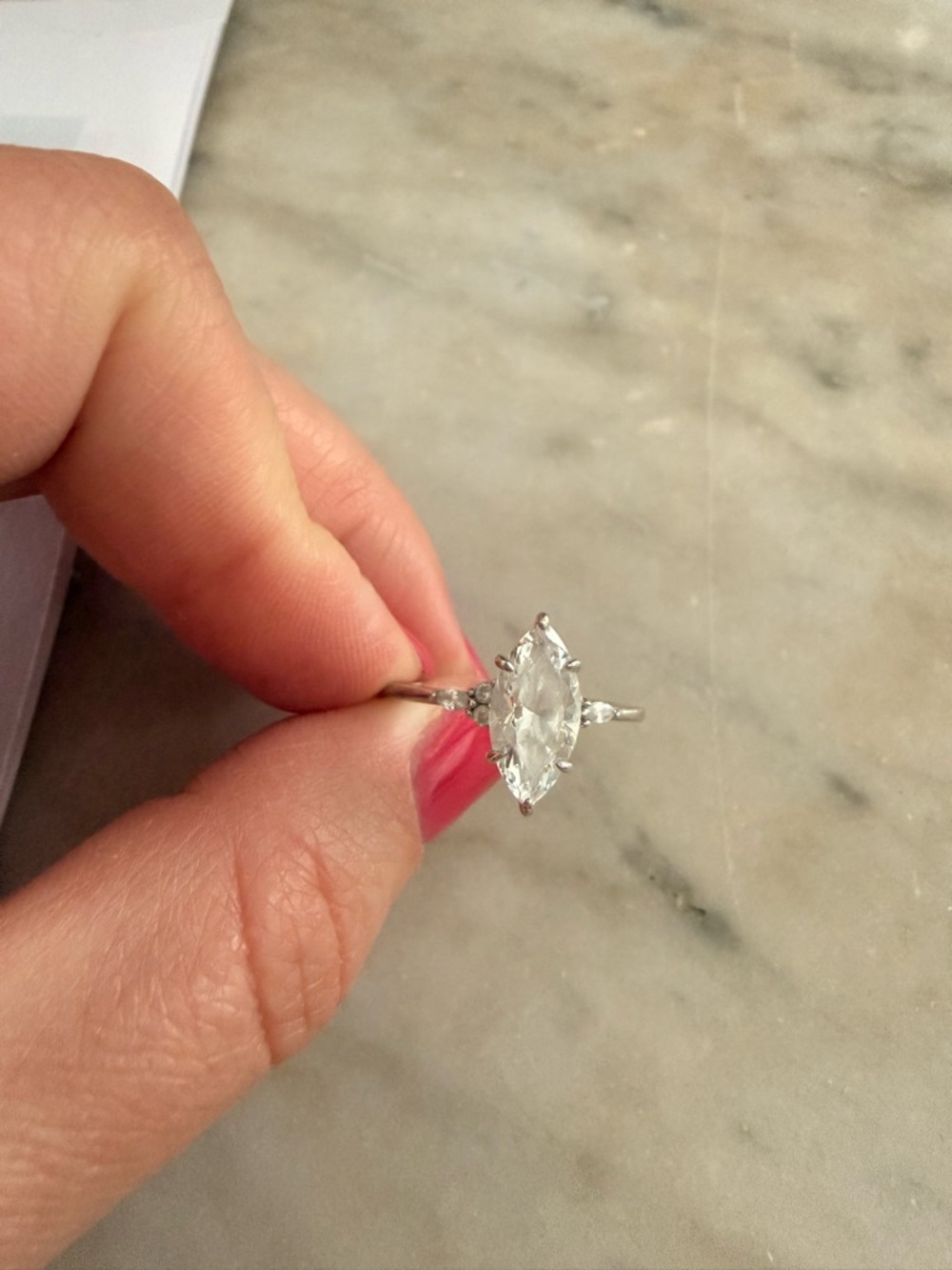 Marquise-Cut White CZ Solitaire Ring in Sterling Silver